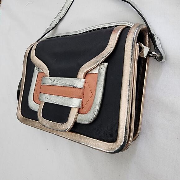 Pierre Hardy Alpha Crossbody Bag Black Lamb Leather Silver Pink Metallic Clutch - Picture 3 of 13